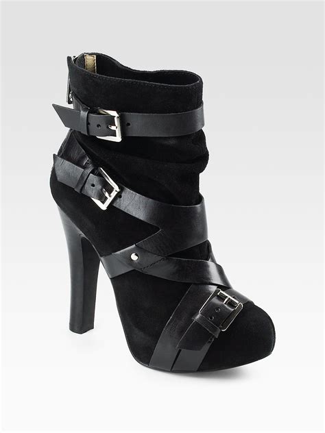 high heel ankle boots michael kors|Michael Kors black suede booties.